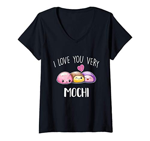 Damen I Love You Very Mochi Dessert Lover Food Pun Quote Day Gift T-Shirt mit V-Ausschnitt Damen I Love You Very Mochi Dessert Lover Food Pun Quote Day Gift T-Shirt mit V-Ausschnitt von Mochi Gift - National Dessert Day - DressedForDuty