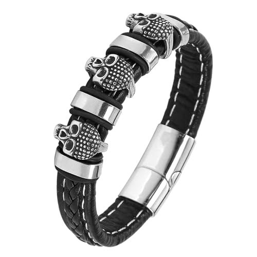 Mochity Armband Herren, Lederarmband Herren, Lederarmband Herren Schwarz, Viking Herrenarmband, Herren Armband Edelstahl, Herren Lederarmband, Männer Geschenke, Armbänder Für Herren (A) von Mochity