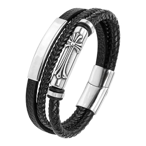 Mochity Armband Herren, Lederarmband Herren, Lederarmband Herren Schwarz, Viking Herrenarmband, Herren Armband Edelstahl, Herren Lederarmband, Männer Geschenke, Armbänder Für Herren (B) von Mochity