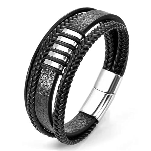 Mochity Armband Herren, Lederarmband Herren, Lederarmband Herren Schwarz, Viking Herrenarmband, Herren Armband Edelstahl, Herren Lederarmband, Männer Geschenke, Armbänder Für Herren (D) von Mochity