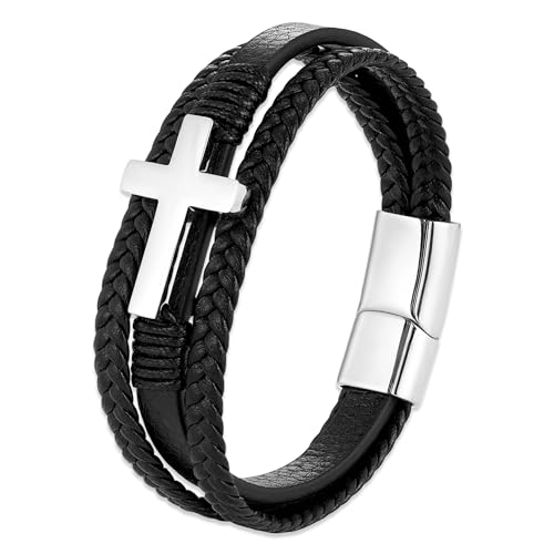 Mochity Armband Herren, Lederarmband Herren, Lederarmband Herren Schwarz, Viking Herrenarmband, Herren Armband Edelstahl, Herren Lederarmband, Männer Geschenke, Armbänder Für Herren (E) von Mochity