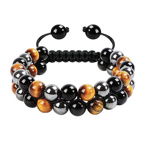 Mochity Armband Herren Perlen, Chakra Armband Echte Steine Für Männer, Geflochtenes Armbands Verstellbares, Lavastein Turmalin Armbands Obsidian Vulkanisch Blau Tigerauge (B) von Mochity