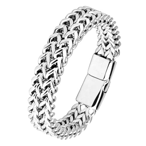 Mochity Chunky Armband Herren Silber, Herren Armband Edelstahl 21cm Länge, Doppeltes Edelstahl Herrenarmband 13mm, Männer Armband Magnetschnalle, Armbänder Für Herren Jungs (A) von Mochity