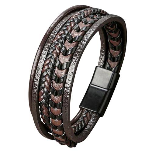 Mochity Herren Armband schwarz, Armband Leder Armreif Braun, Lederarmband für Männer in Blau, Geflochten Armband Schmuck Geschenke Für Herren Männer (Stil A, Braun) von Mochity