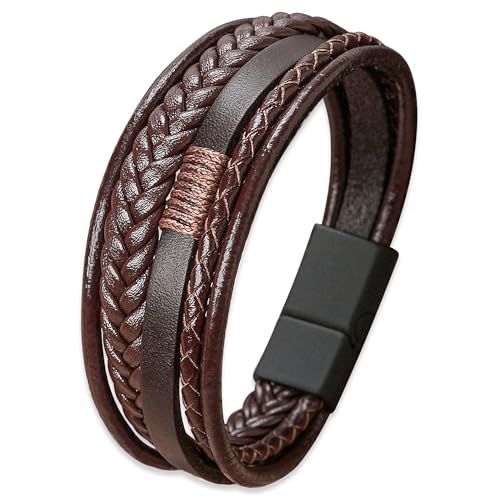 Mochity Herren Armband schwarz, Armband Leder Armreif Braun, Lederarmband für Männer in Blau, Geflochten Armband Schmuck Geschenke Für Herren Männer (Stil B, Braun) von Mochity