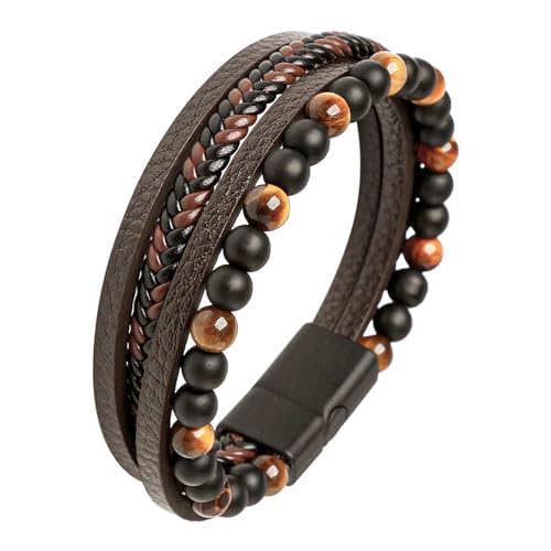 Mochity Lederarmband Herren, Armband Herren, Lederarmband Herren Schwarz, Viking Herrenarmband, Herren Armband Edelstahl, Herren Lederarmband, Männer Geschenke, Armbänder Für Herren (A) von Mochity