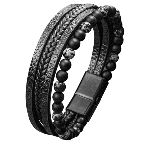 Mochity Lederarmband Herren, Armband Herren, Lederarmband Herren Schwarz, Viking Herrenarmband, Herren Armband Edelstahl, Herren Lederarmband, Männer Geschenke, Armbänder Für Herren (A1) von Mochity