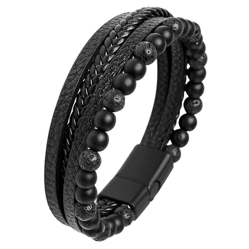 Mochity Lederarmband Herren, Armband Herren, Lederarmband Herren Schwarz, Viking Herrenarmband, Herren Armband Edelstahl, Herren Lederarmband, Männer Geschenke, Armbänder Für Herren (B) von Mochity