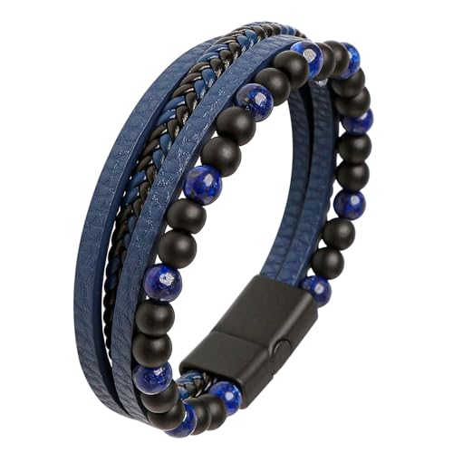 Mochity Lederarmband Herren, Armband Herren, Lederarmband Herren Schwarz, Viking Herrenarmband, Herren Armband Edelstahl, Herren Lederarmband, Männer Geschenke, Armbänder Für Herren (C) von Mochity