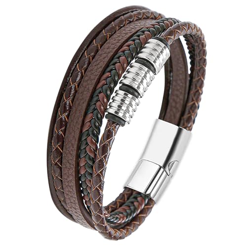 Mochity Lederarmband Herren, Armband Herren, Lederarmband Herren Schwarz, Viking Herrenarmband, Herren Armband Edelstahl, Herren Lederarmband, Männer Geschenke, Armbänder Für Herren (E) von Mochity