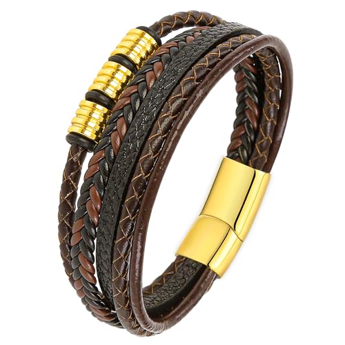 Mochity Lederarmband Herren, Armband Herren, Lederarmband Herren Schwarz, Viking Herrenarmband, Herren Armband Edelstahl, Herren Lederarmband, Männer Geschenke, Armbänder Für Herren (F) von Mochity