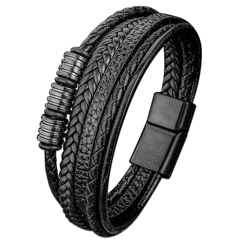 Mochity Lederarmband Herren, Armband Herren, Lederarmband Herren Schwarz, Viking Herrenarmband, Herren Armband Edelstahl, Herren Lederarmband, Männer Geschenke, Armbänder Für Herren (G) von Mochity