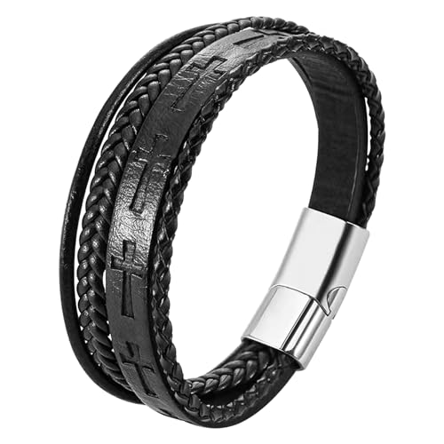 Mochity Lederarmband Herren, Armband Herren, Lederarmband Herren Schwarz, Viking Herrenarmband, Herren Armband Edelstahl, Herren Lederarmband, Männer Geschenke, Armbänder Für Herren (I) von Mochity