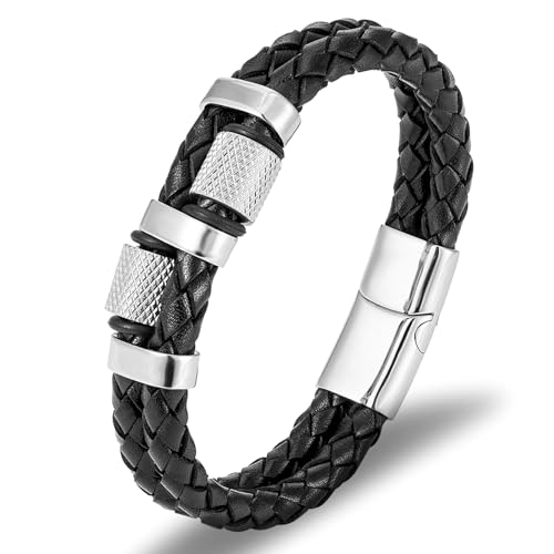 Mochity Männer Armband, Armband Herren Leder, Edelstahl Armband Herren, Kreuz Armband, Wikinger Schmuck, Keltischer Schmuck, Lederarmband Herren, Lederarmband Geschenke Für Männer (C) von Mochity