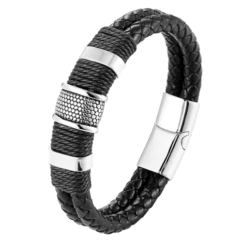 Mochity Männer Armband, Armband Herren Leder, Edelstahl Armband Herren, Kreuz Armband, Wikinger Schmuck, Keltischer Schmuck, Lederarmband Herren, Lederarmband Geschenke Für Männer (D) von Mochity