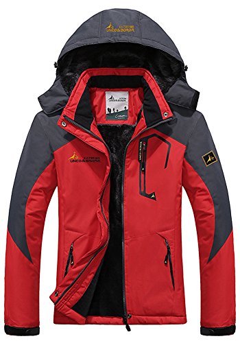 Mochoose Damen Outdoor Mountain Wasserdicht Winddicht Fleece Ski und Snowboard mit Kapuze Jacke Sportbekleidung Regen Camping Angeln Jagd und Arbeit Jacke (Rot, XL), rot, 46 von Mochoose