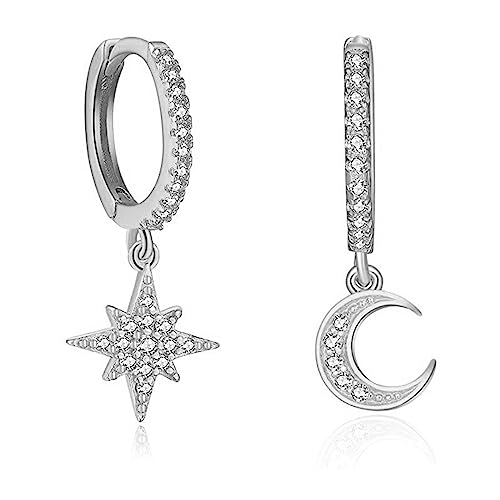 Ohrringe Silber 925 Creolen With Moon And Star Drop, Tropfen For Women Silber Creolen Damen 925 Hypoallergenic Jewelry Hängend SilberFor Girls and Men 2PCS von Mocicafier