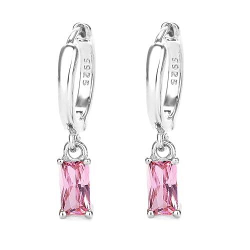 Ohrringe Silber 925 Creolen Mit Rosa Zirkon Tropfen, Creolen Silber 925 klein Für Frauen Tropfen Oohrringe Hypoallergener Schmuck Für Männer 2PCS von Mocicafier