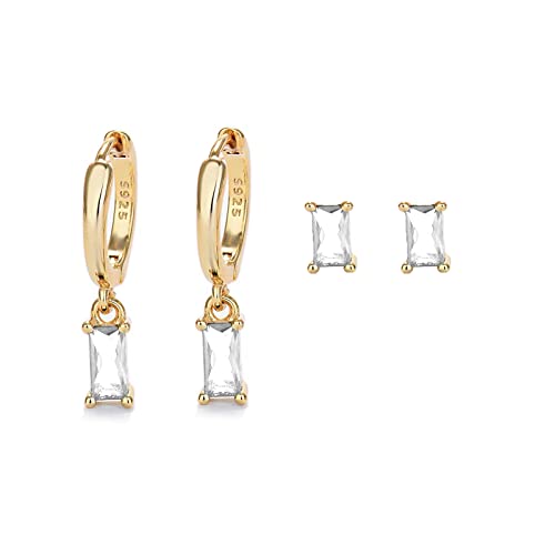 Goldene Ohrringe Damen mit weißem Zirkon Drop, Gohrringe Set für Frauen mit Ohrstecker Gold für Mädchen 2Pairs von Mocicafier