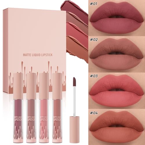 4 PCs Lipgloss Set Flüssiger Lippenstift Set Wasserdichte Lippentonten Matte Flüssige Lippenstift Make Up Versorgung Für Frau Und Mädchen von Mocoocouture