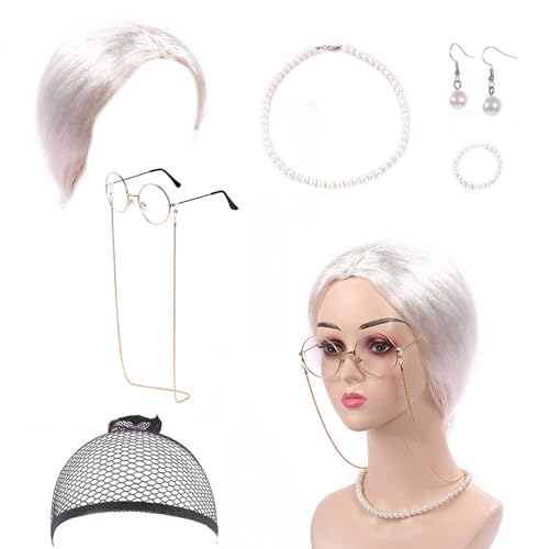 Alte Dame Perücken Kostüm Set Perücken Kostüm Brille Kette Halskette Perücken Alte Dame Kostüm Alte Dame Kostüm von Mocoocouture