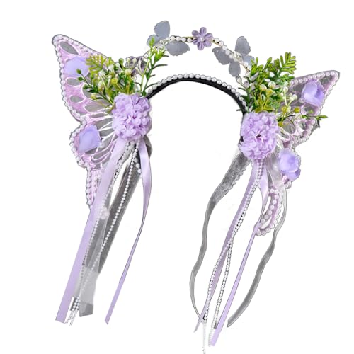 Butterfly Designs Schiere Stirnband Mit Blumen Und Quasten Für Romantiker Anlass Rollenspiele Accessoires Haarhoop von Mocoocouture