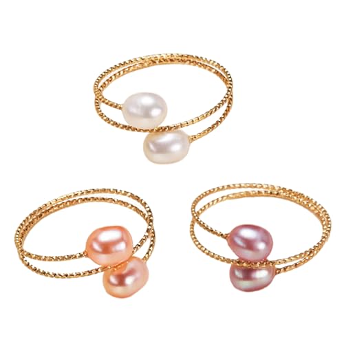 Mocoocouture 3pcs Allergie KOSTENLOSE Barockperlenringe Verstellbare Offene Ringe Single/Double Loop Finger Ornament Handmade Schmuckparty Schmuckzubehör von Mocoocouture