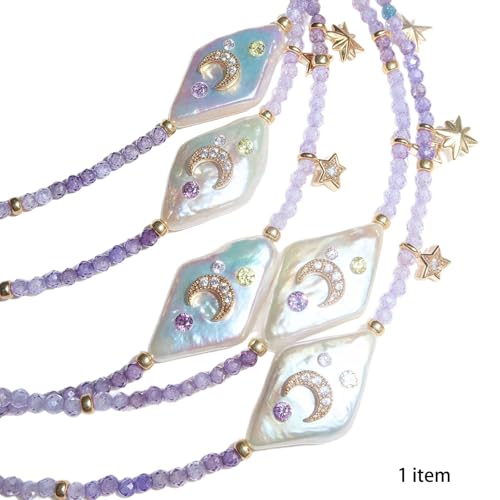 Mocoocouture Handgefertigter Mondstern Imitation Perlen Halskette Mit Zirkonakzent Für Frauen Stilvoller Colarmbone Ketten Geschenkmond Und Sternanhänger von Mocoocouture