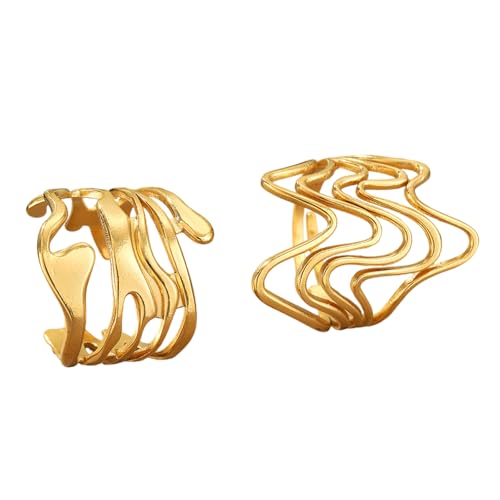Mocoocouture Packung Mit 2 Multifunktionalen Fingerschmuck Gold Unregelmäßige Formringe Set Eröffnungsringe Set Für Mode Einzelpersonen Unisex Mode von Mocoocouture