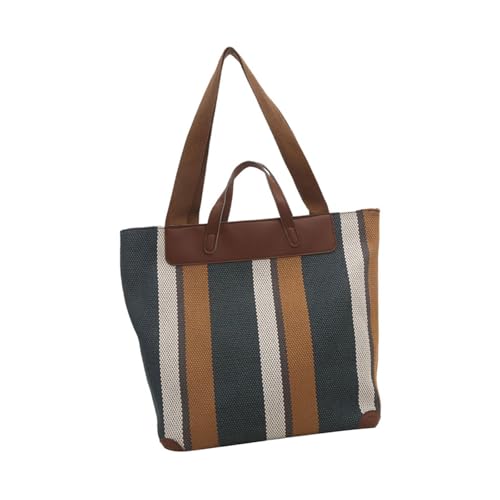 Mocoocouture Retro Gestreifte Umhängetaschen Mit Großer Kapazität Für Frauen Mehrzweck Leinwand Achselbeutel Handtasche Zum Einkaufen Oder Pendelstreifenmuster Handtasche von Mocoocouture