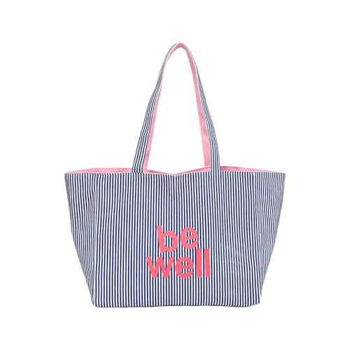 Mocoocouture Reversible Gestreifte Leinwand Umhängetasche Großer Kapazität Lässiger Sollte Mit Mehreren Fächern Und Gestickten Design Stark Gestreiften Arbeit Süße Tasche von Mocoocouture