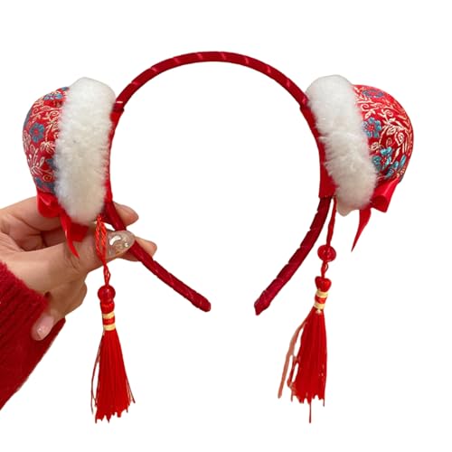Plüschbrötchen Haare Reifen Für Kostümpartys Und Alltagsbekleidung Festival Zodiacal Franse Stirnband Für Chinesisches Neujahr 2025 Festival Requisiten Stirnband von Mocoocouture