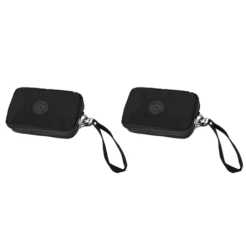 Mocturnity 2X Frauen Kleine Brieftasche Washer Falten Stoff Telefon Geldboerse Drei Reissverschluesse Tragbare Make-Up Tasche Schwarz von Mocturnity