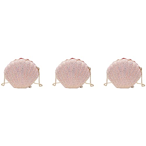 Mocturnity 3X Damen Mädchen Meerjungfrau Seashell Geldbörse Umhängetaschen Abendtasche mit Kette aus glänzenden Pailletten, Rosa von Mocturnity
