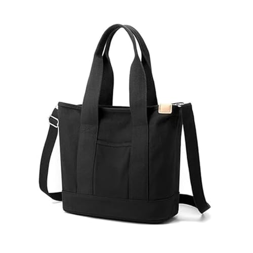 Mocturnity Einkaufstasche mit Mehreren und Reißverschluss, Handgefertigte Japanische Handtasche Aus Segeltuch mit Fächern, Multifunktional, Schwarz, Langlebig, Einfach zu Verwenden, 32 X 14 X von Mocturnity