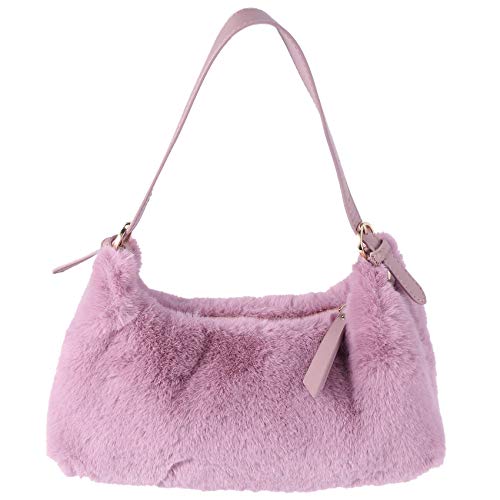 Mocturnity Frauen PlüSch Einkaufstasche Weiblich Einfarbig Mode Kleine UmhäNgetaschen Herbst Winter Achsel Shopping Handtasche (Lila) von Mocturnity
