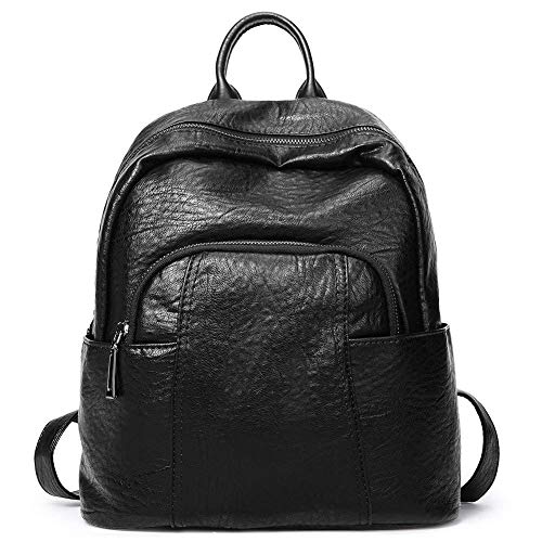 Mocturnity Frauen Rucksack Geldbörse Aus Weichem Pu Leder Mode Anti-Diebstahl Leichte Schultasche Damentasche Reisetasche (Schwarz) von Mocturnity