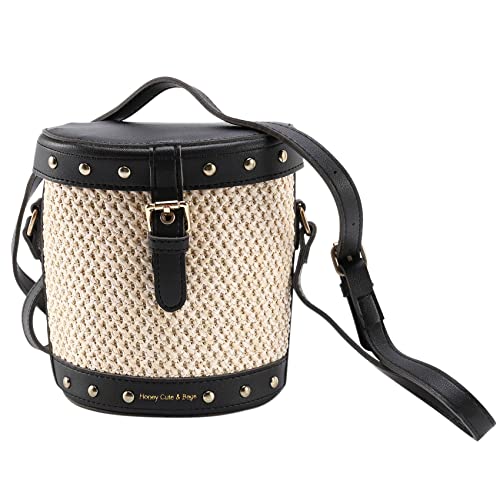 Mocturnity Frauen Stroh Eimer Tasche Niet UmhäNgetasche Sommer UmhäNgetasche UmhäNgetasche für Frauen Schwarz von Mocturnity