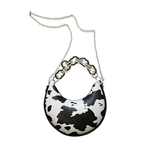 Mocturnity Kleine Handtasche für Damen unter dem Arm Ins Handtasche für Frauen aus PU Totalisierer Kuh Mode Kuhtasche Umhängetasche mit Kette von Mocturnity