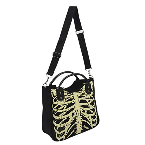 Mocturnity Luminous Gothic Skelett Totenkopf Rock Damen Casual Handtaschen Damen Punk Mode Tasche von Mocturnity