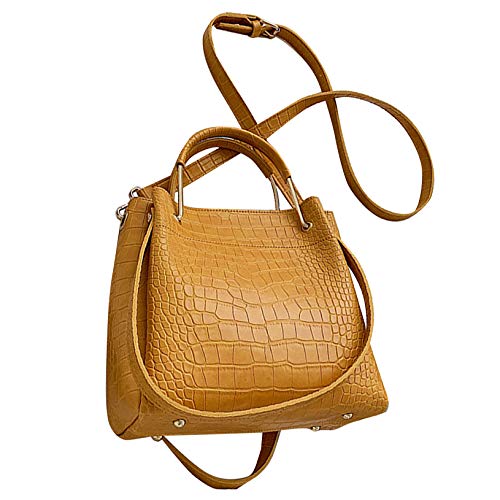 Mocturnity Muster Leder Eimer für Frauen Kleine Schulter UmhäNge Tasche Damen Mode Hand Gelb von Mocturnity