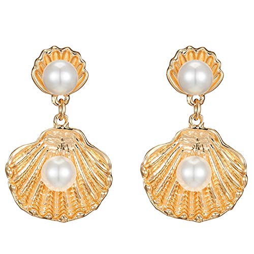 Mocturnity Ohrringe aus Metall mit großer Perle, modisch, für Damen, Boho-Strandschmuck, Statement von Mocturnity