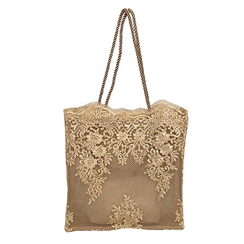 Mocturnity Schulter Stroh Tasche Damen Strand Handtaschen Bestickte Hollow Casual Vintage Design Spitzentaschen Khaki von Mocturnity