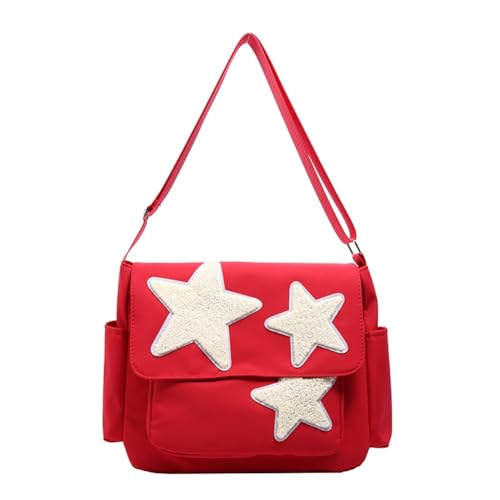 Mocturnity Umhängetasche für Damen, Stern-Design, Verstellbar, Süße Umhängetasche mit Seitentaschen, Schultertasche mit Reißverschluss, Rot Mocturnity Umhängetasche für Damen, Stern-Design, Verstellbar, Süße Umhängetasche mit Seitentaschen, Schultertasche mit Reißverschluss, Rot von Mocturnity