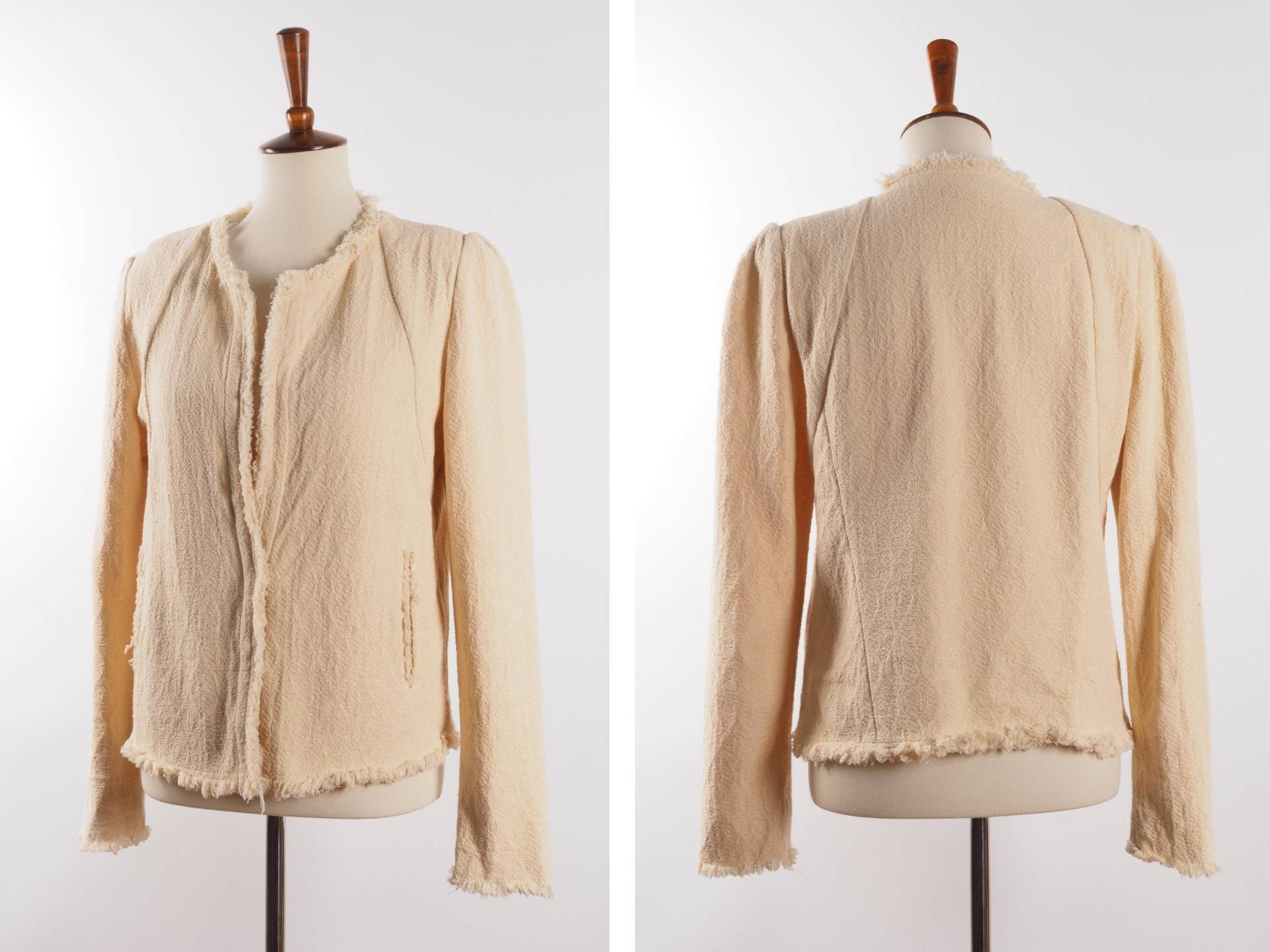 Iro Rosia Damen Tweed Strick Baumwolle Beige Elfenbein Jacke Blazer 40 It44 Us8 M L von ModDept