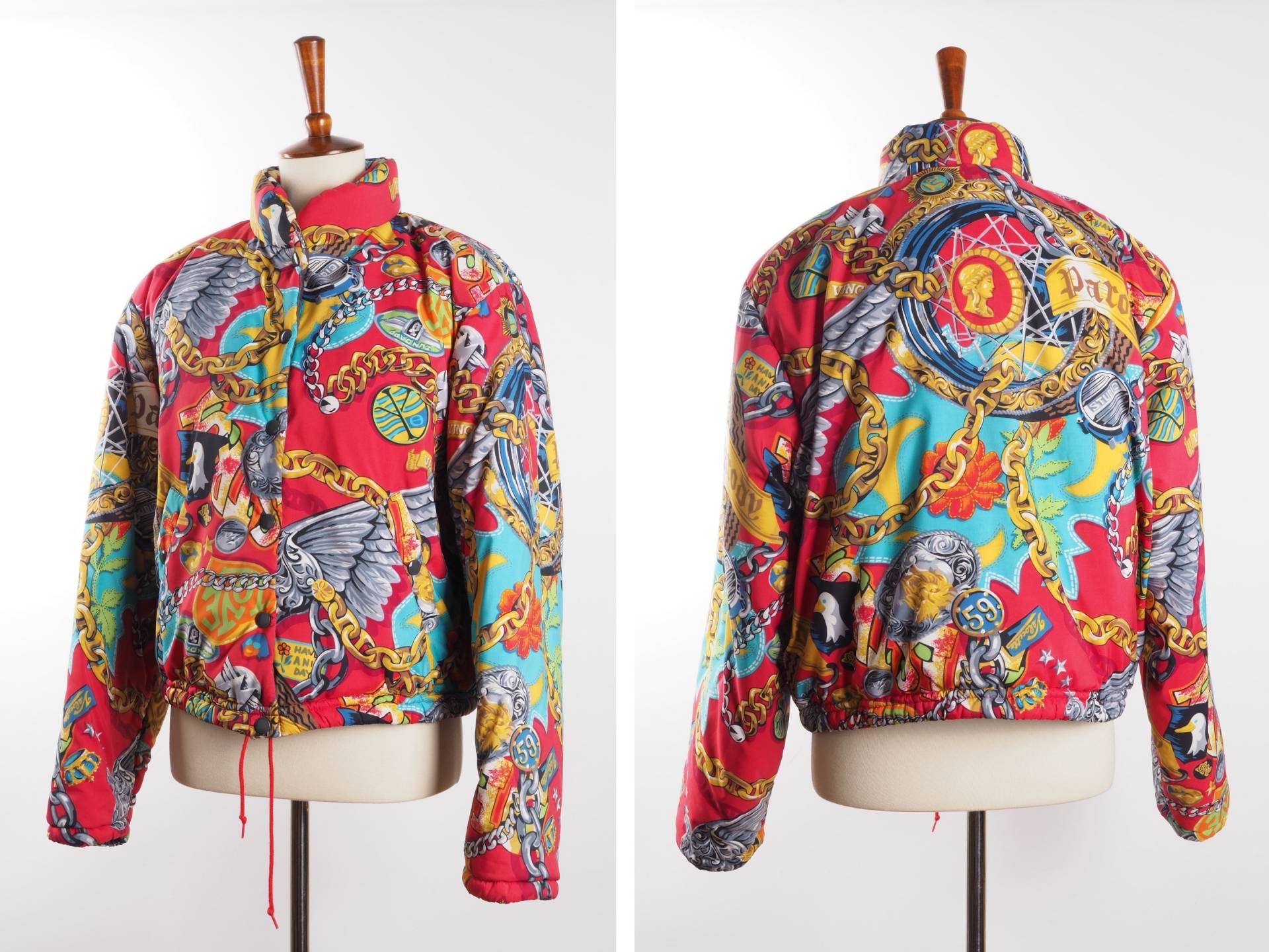 Kenzo Jungle Vintage France Damen Crazy Print Jacke Rot Gold Kette L Groß Selten 90Er Jahre von ModDept