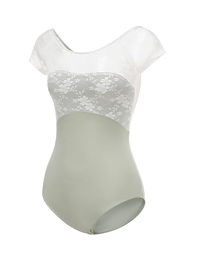 ModLatBal Damen Basic Kurzarm Trikot für Ballett Tanz Gymnastik, Grün/Spitze, S von ModLatBal