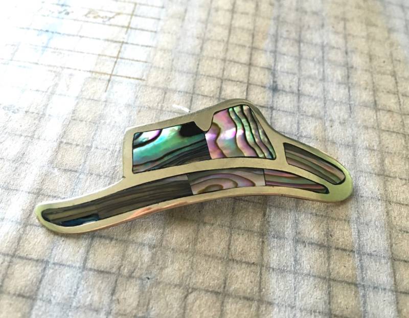 Jahrgang Alpaca Silber Cowboyhut Broschennadel - Alpaca Mexiko Abalone von ModPops