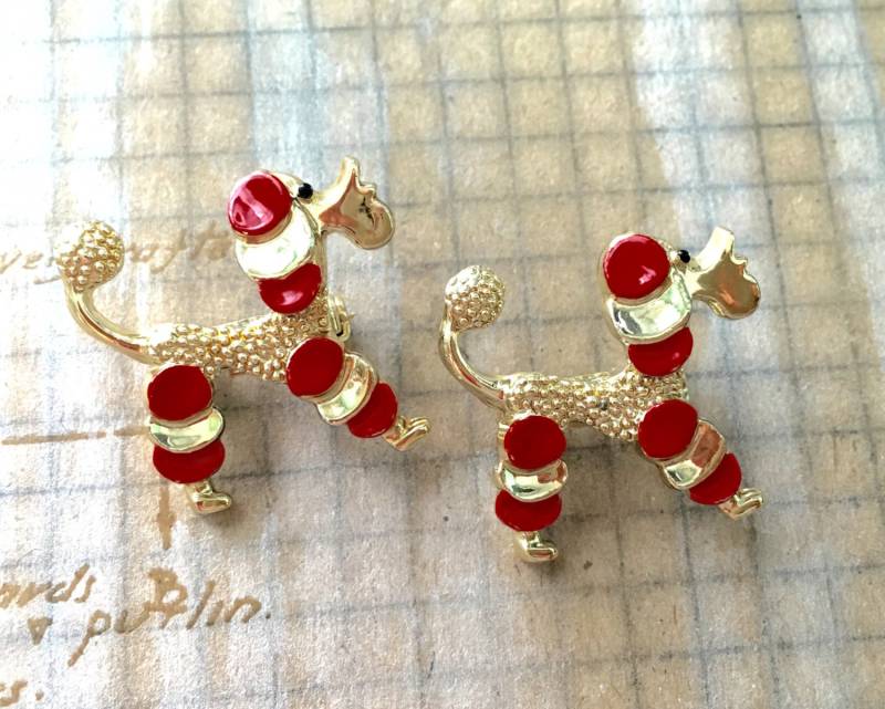 Vintage Emaille Pudel Broschen - Scatter-Pins Gerry Rot Und Gold von ModPops