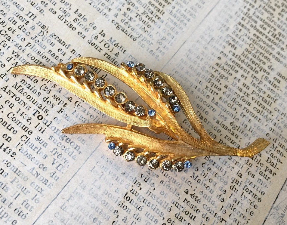 Vintage Floral Strass Brosche - Mod Midcentury Blätter Spray Wheatpin von ModPops